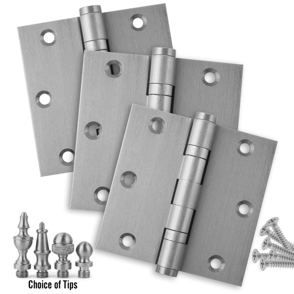 3 Pack 3.5 x 3.5 Solid Brass Ball Bearing Hinges Satin Nickel (US15