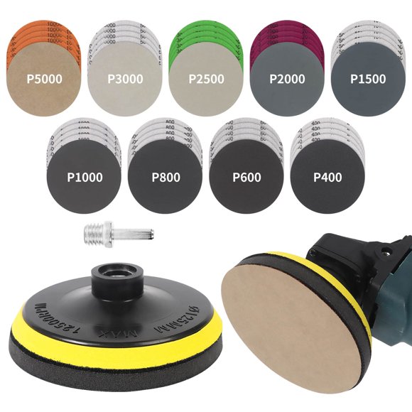 Pomsare 45PCS 5 Inch Wet Dry Sanding Discs Kit with Hook and Loop Backing Pad 5/8-11, Angle Grinder Drill Sanding Attachment, Sand
