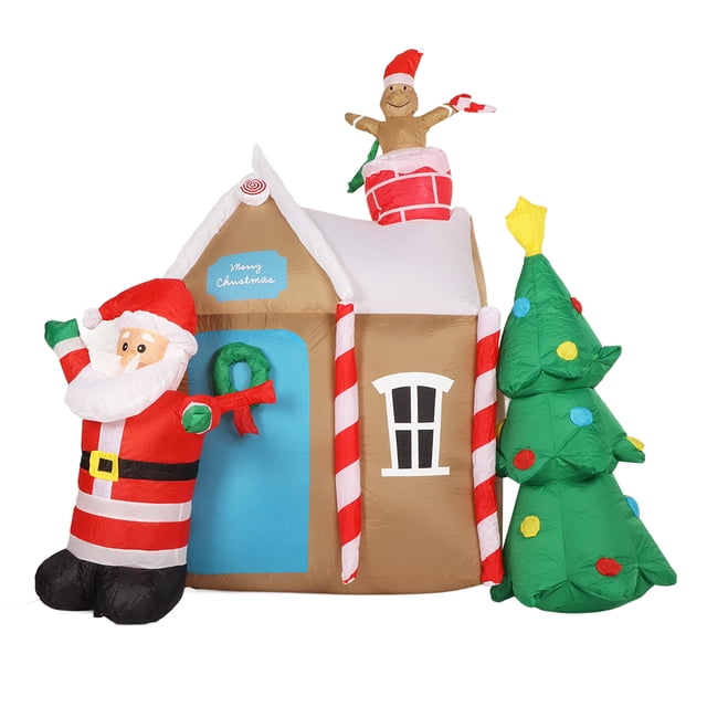 Inflatable Santa House Tree, Quick Inflation Inflatable Christmas Tree House Polyester LED Lights For Office US Plug 100-240V