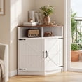 thumbnail image 3 of Jableast 33" Tall Farmhouse Corner Cabinet with Barn Door Design, Wooden Storage Cabinet with Open Display Shelf, Bathroom Cabinet with Hidden Storage for Living Room, Kitchen, Bathroom, White, 3 of 9
