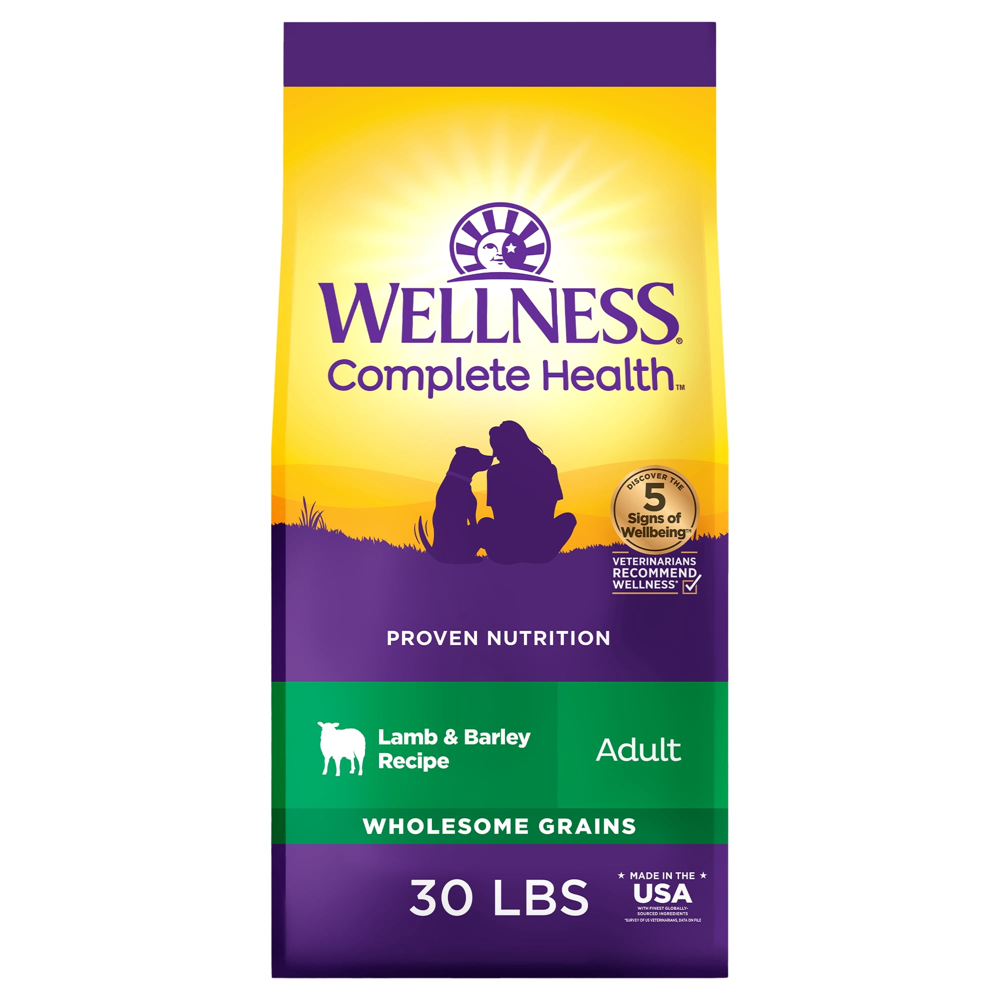 Wellness Complete Health Dry Dog Food, Wholesome Grains, Natural, Lamb & Barley Recipe, (30-Pound Bag)