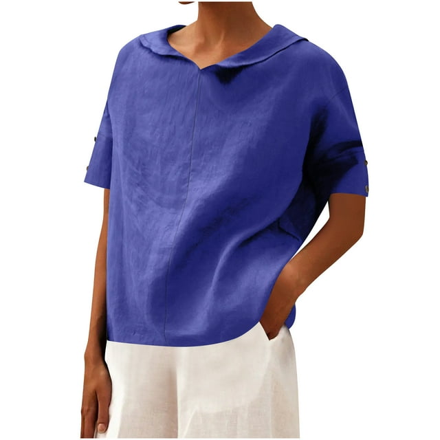 DcGZvy Going Out Tops for Women Button-Down Shirts for Women Short Sleeve Blouses for Women V Neck Work Shirts for Women Solid Color Tunic Tops Summer Basic Tees 2025 XL