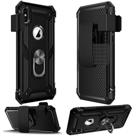 GSA Slim Armor Ring Stand Hybrid Case w/Holster For iPhone 13 (6.1") - Black