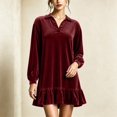 thumbnail image 4 of Sheghy Women Fall Collared Long Sleeve Shirt Dress Ruffle Hem Loose Fit, 4 of 6