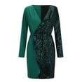 thumbnail image 4 of XMMSWDLA Deals Elegant Long Sleeve V Neck Wrap Sequin Dress Bodycon Evening Night Cocktail Dress Party Mini Dresses for Women Party Elegant Dresses Work Dress Office Dressing, 4 of 7