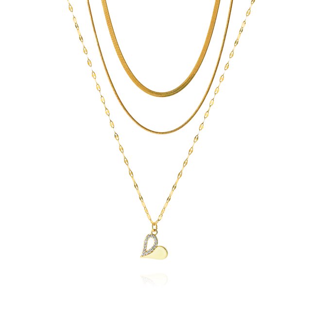 JeenMata Juego de Collar de 3 Capas Múltiples con Colgante de Corazón Bañado en Oro Amarillo
