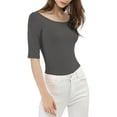 thumbnail image 3 of INSPIRE CHIC Women's Boat Neck Tops Half Sleeves Fitted Layering Soft T-Shirt XS Dark Gray, 3 of 9