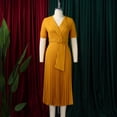 thumbnail image 4 of AURA Plus Size Summer V Neck Pleated A Line Dress High Waist Elegant Midi Party Dress XL XXXL, 4 of 10