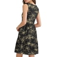 thumbnail image 6 of Women's Beach Dress V Neck Button Sleeveless Print Pleated Sundress Summer Vacation Casual Midi Dresses (XL, Black), 6 of 7