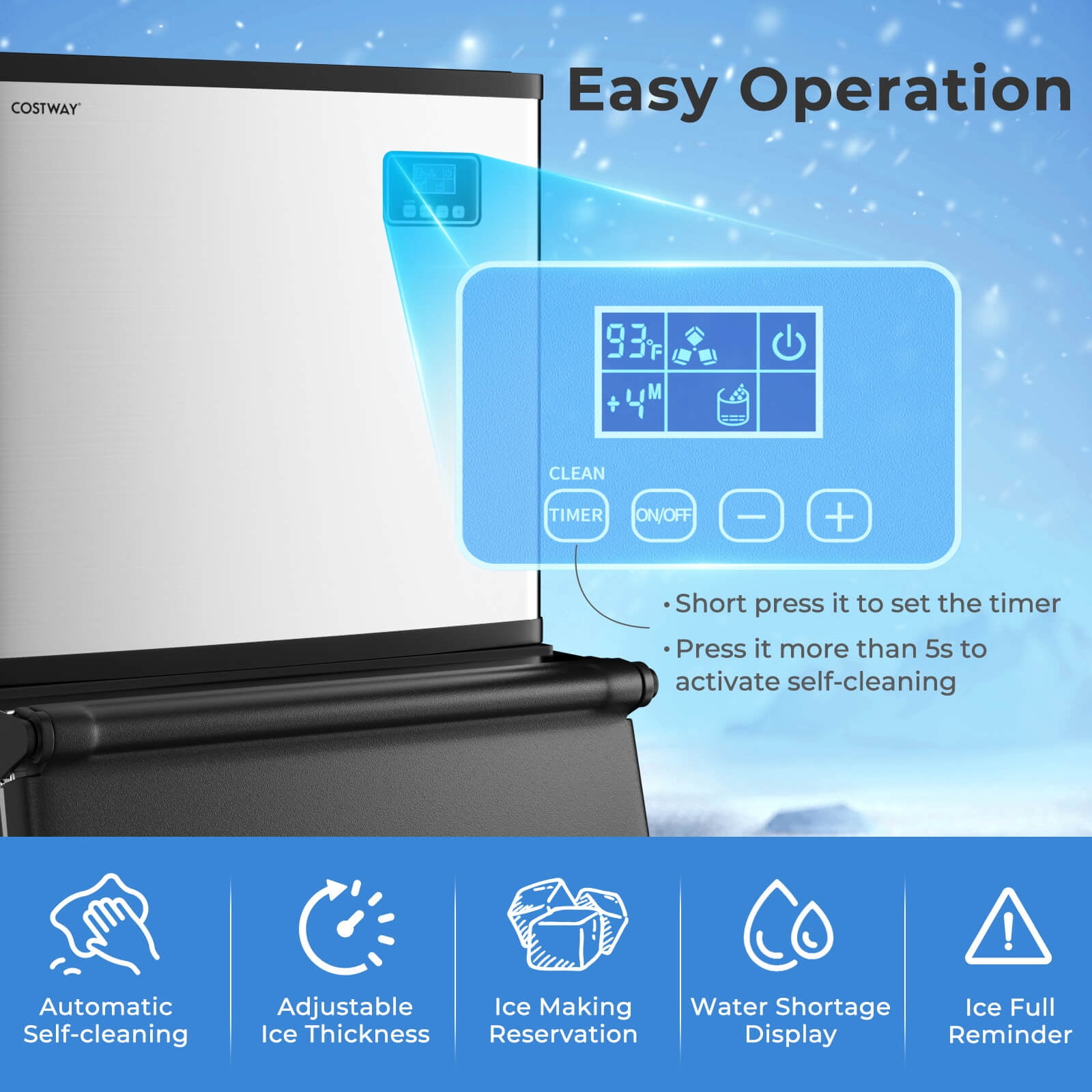Costway Commercial Ice Maker Machine 418 LBS/24H with 200 LBS Storage Bin for Restaurant