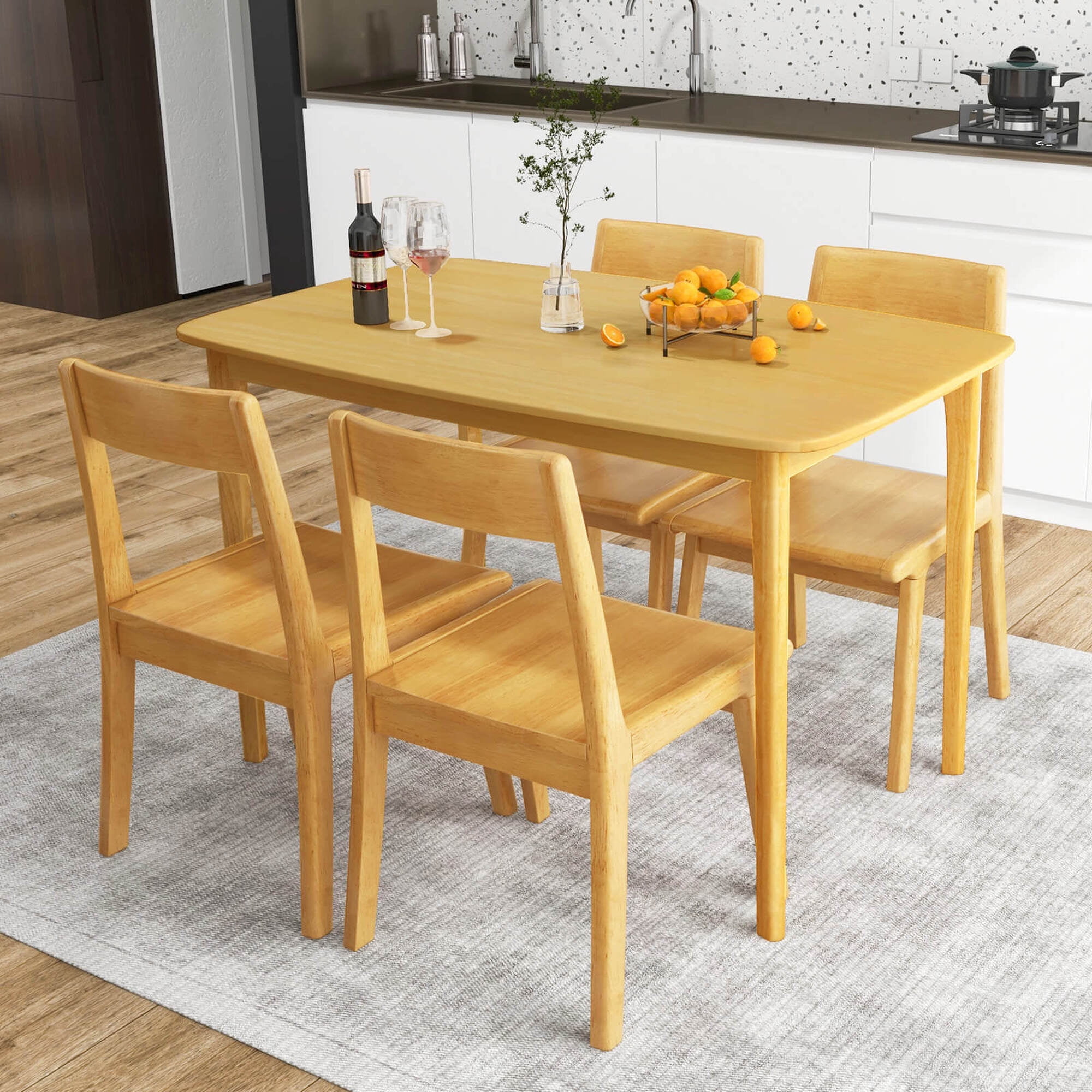 Costway 48'' Wooden Dining Table Rectangular Farmhouse Kitchen with Solid Rubber Wood Legs Natural