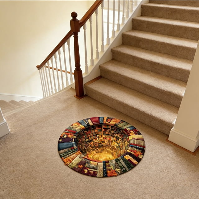 Dinosaur Rug Non-Slip Floor Mat, Crystal Velvet Round Area Rug, Cave Design Home Decor, Soft Microfiber Carpet for Living Room Bedroom Library, Anti-Skid TPR Backing Washable Decorative Rug Mat