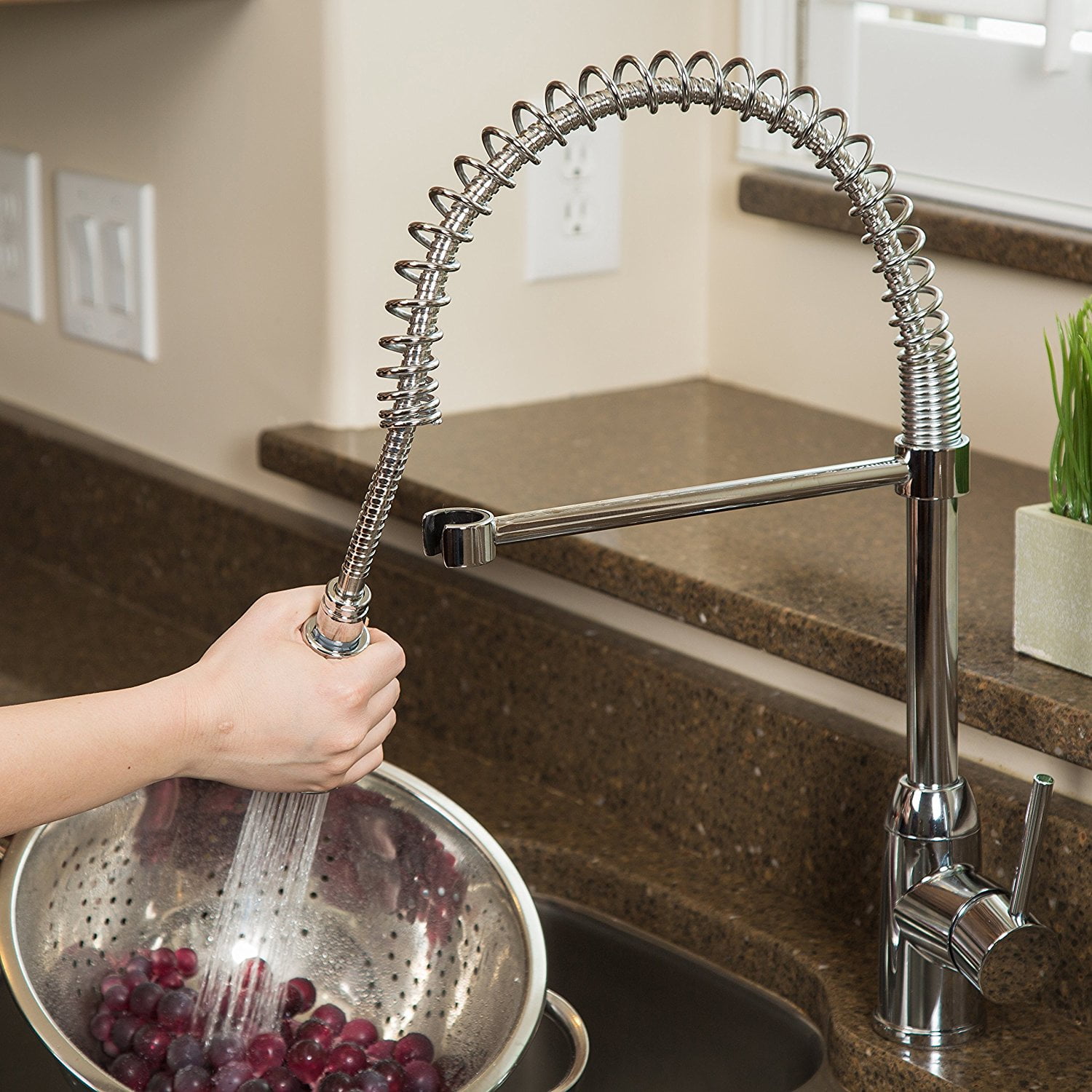 Zimtown Copper Double Handle Pull Down Sprayer Spring Kitchen Faucet, Kitchen Sink Faucet Zimtown Copper Double Handle Pull Down Sprayer Spring Kitchen Faucet, Kitchen Sink Faucet
