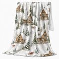 thumbnail image 2 of Snowy Winter Village Cabins, Festive Holiday Scene, Warm Flannel Blanket for Cabin and Lodge with Detailed Artwork, Art Lovers Housewarming Gift, Festive Home Decor, 2 of 9