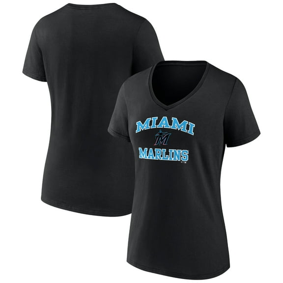 Women's Black Miami Marlins Heart and Soul V-Neck T-Shirt