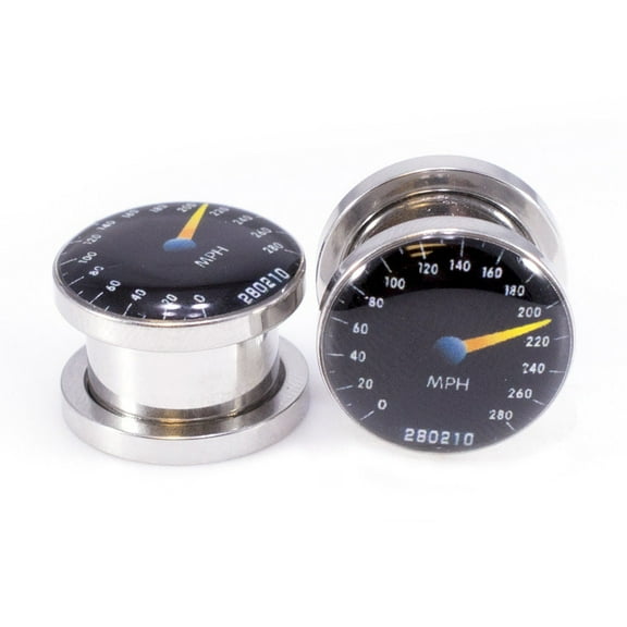 BodyJewelryOnline Pair of Ear Plugs Gauge with Speedometer Logo Screw Fit Plug 2G to 1/2" Men Women