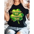 thumbnail image 1 of Playera estampada para mujer, divertida e inspiradora, novedosa, informal, de manga cortaWomen's St. Patrick's Day Casual T-Shirt - White, Polyester, Clover Print, Short Sleeve, Machine WasCamisetas, 1 of 8