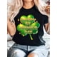 thumbnail image 1 of Playera estampada para mujer, divertida e inspiradora, novedosa, informal, de manga cortaWomen's St. Patrick's Day Casual T-Shirt - White, Polyester, Clover Print, Short Sleeve, Machine WasCamisetas, 1 of 8