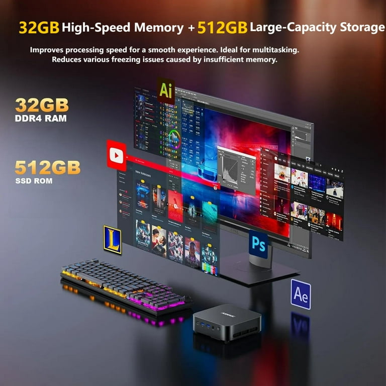 NIPOGI Mini PC Ryzen 5 7430U 32GB RAM 512GB SSD Windows 11