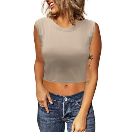 

CYMMPU Sports Bras for Women Casual Sleeveless Solid Crop Basic Tank Yoga Sport Tops Khaki XL