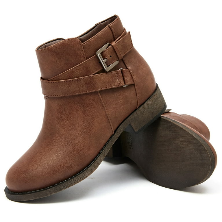 Women's Ankle Boots Classic Side Zip, Cover with Buckle Strap