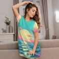 thumbnail image 3 of Fotbe Retro Palm Beach Sunset Bata de Dormir para Mujer con Estampado, Camisón de Algodón de Manga Corta, Ropa de Dormir Casual, 3 of 6