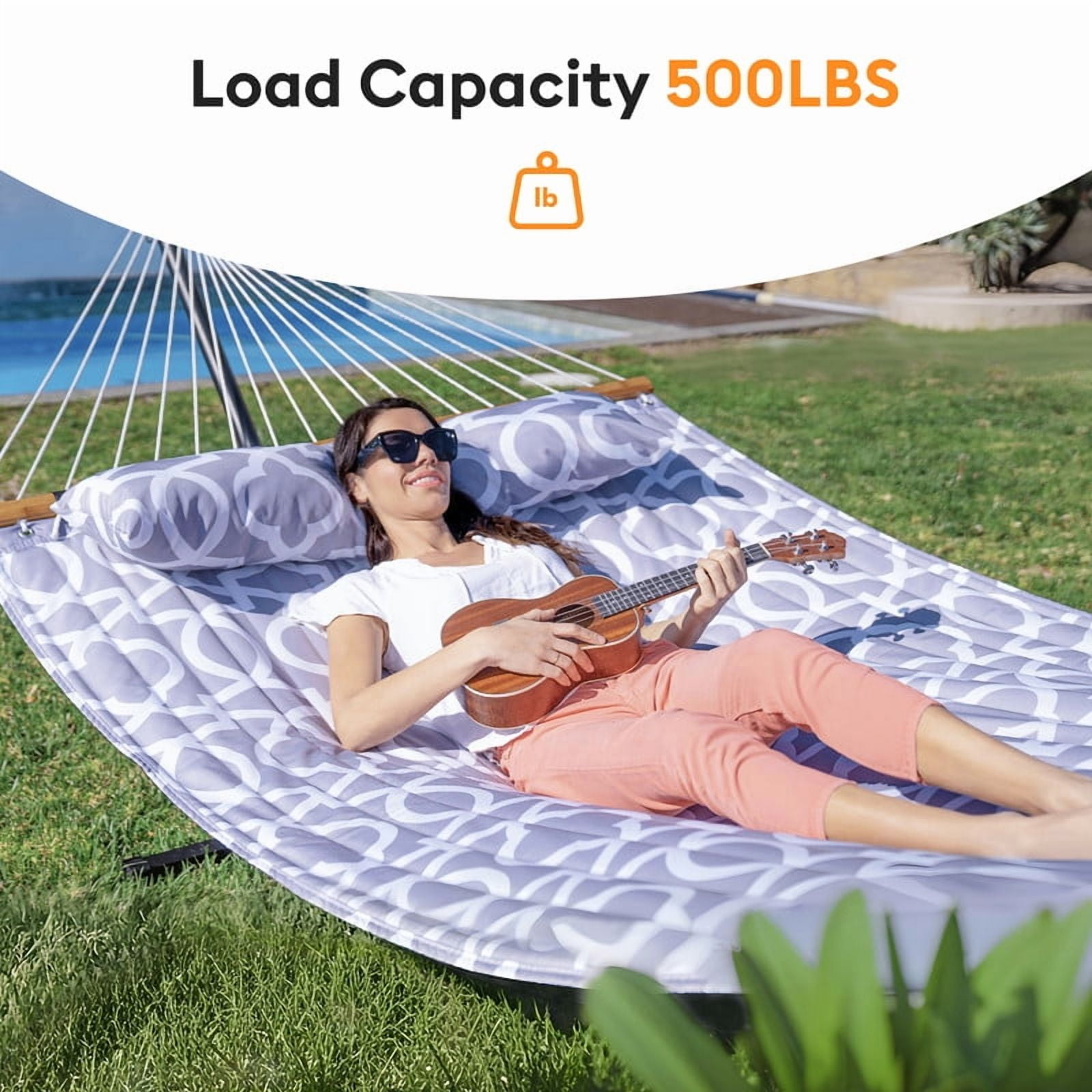 KEESTP 2 Person Portable Double Hammock Without Stand - 500lb Capacity Outdoor Hammock for Camping, Backyard - Whitegray
