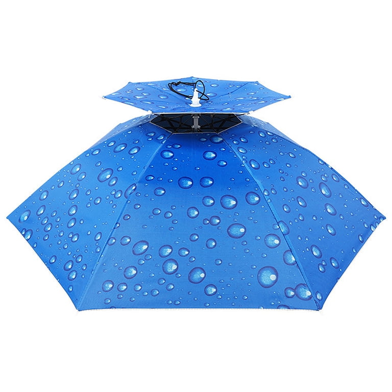 Double Layer Umbrella Hat For Men & Women - Adjustable, Folding Sun & Rain Hat For Fishing, Hiking, Camping