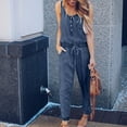thumbnail image 2 of Women's Summer Casual Sleeveless Tank Top Jumpsuits Scoop Neck One Piece Straight Leg Pants Outfits Romper with Pockets, 2 of 5