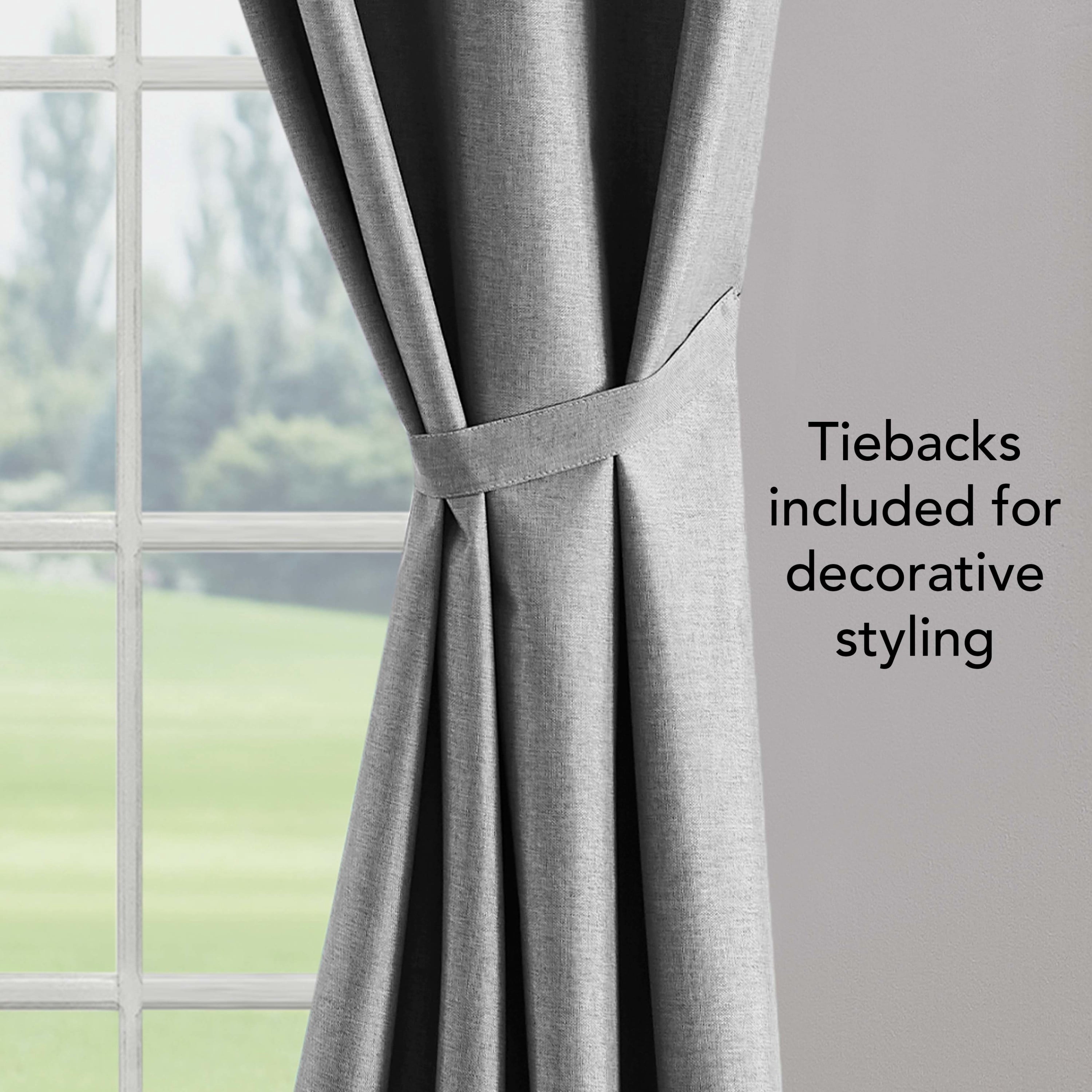 Legrae Blackout Thermal Insulated Grommet Curtains, Set of 2 Panels with Tiebacks, Titanium Grey, 38" x 63"