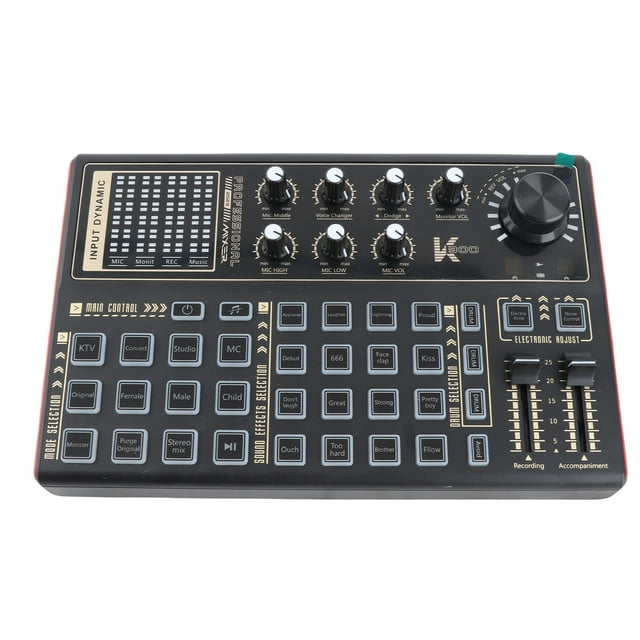 Voice Live Sound Card Sound Board with Multiple DJ Mixer Effects Voice Changer and LED Light for Streaming Podcasting Game Recording