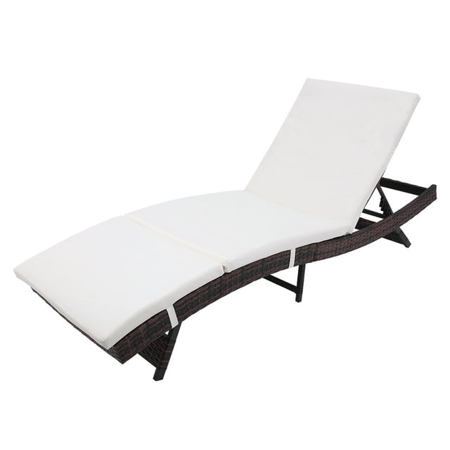 Folded Outdoor Wicker Chaise Lounge Chair, S Style Patio Chaise Lounge Embossing Vines Chaise Lounge Chair Portable Recliner Chaise Chairs for Beach, Brown