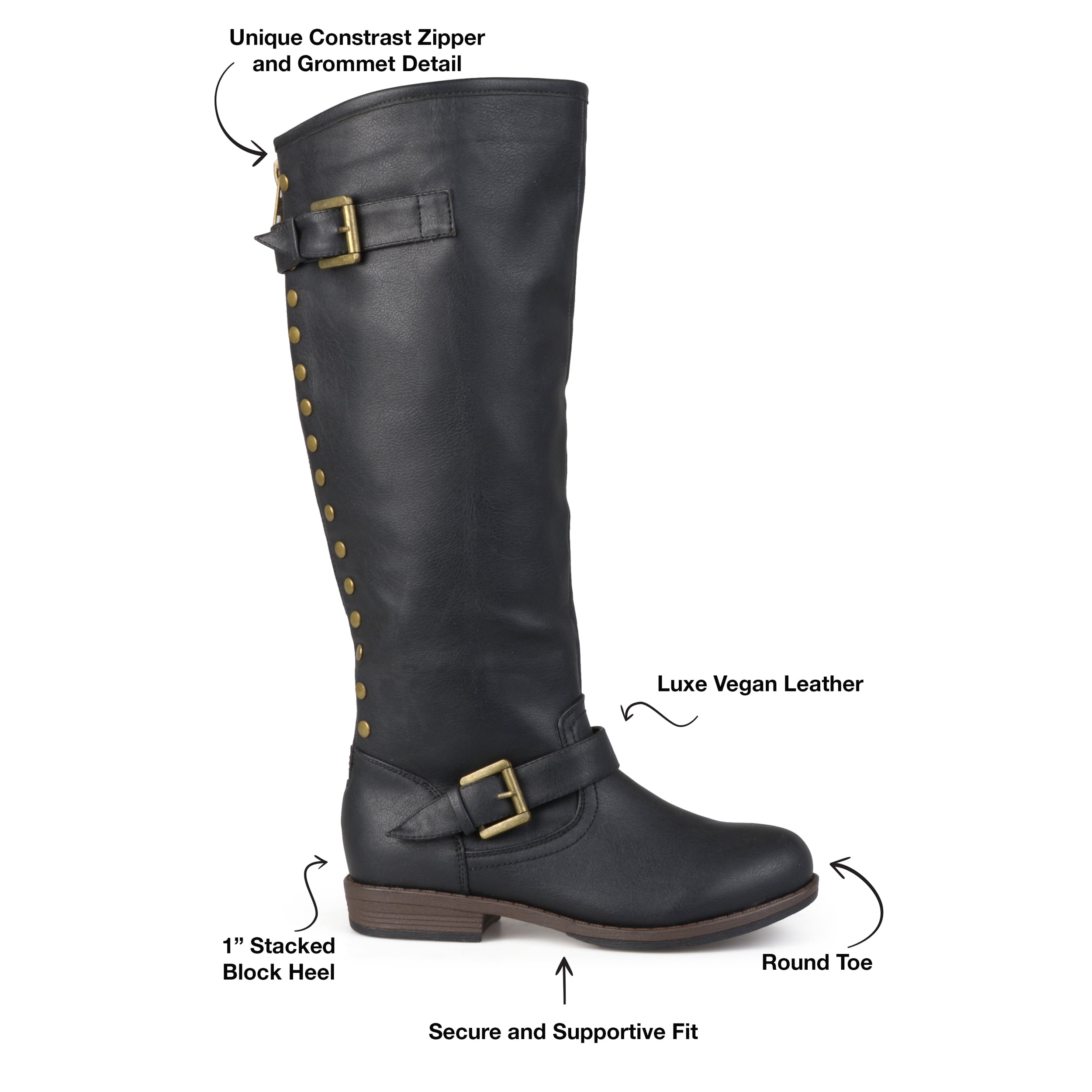 Journee Womens Spokane Extra Wide Calf Stacked Heel Riding Boots