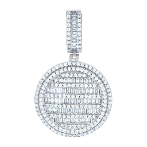 925 Sterling Silver Mens Baguette Round Cubic-Zirconia Medallion Fashion Charm Pendant