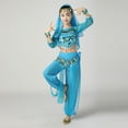 thumbnail image 4 of Sky Blue Kids Girls Belly Dance Costume Set - 5-Piece Outfit with Top Pants Accessories, 100% Polyester for 5-15 Years Dance Class & Recitals,Size 13-15 T, 4 of 7