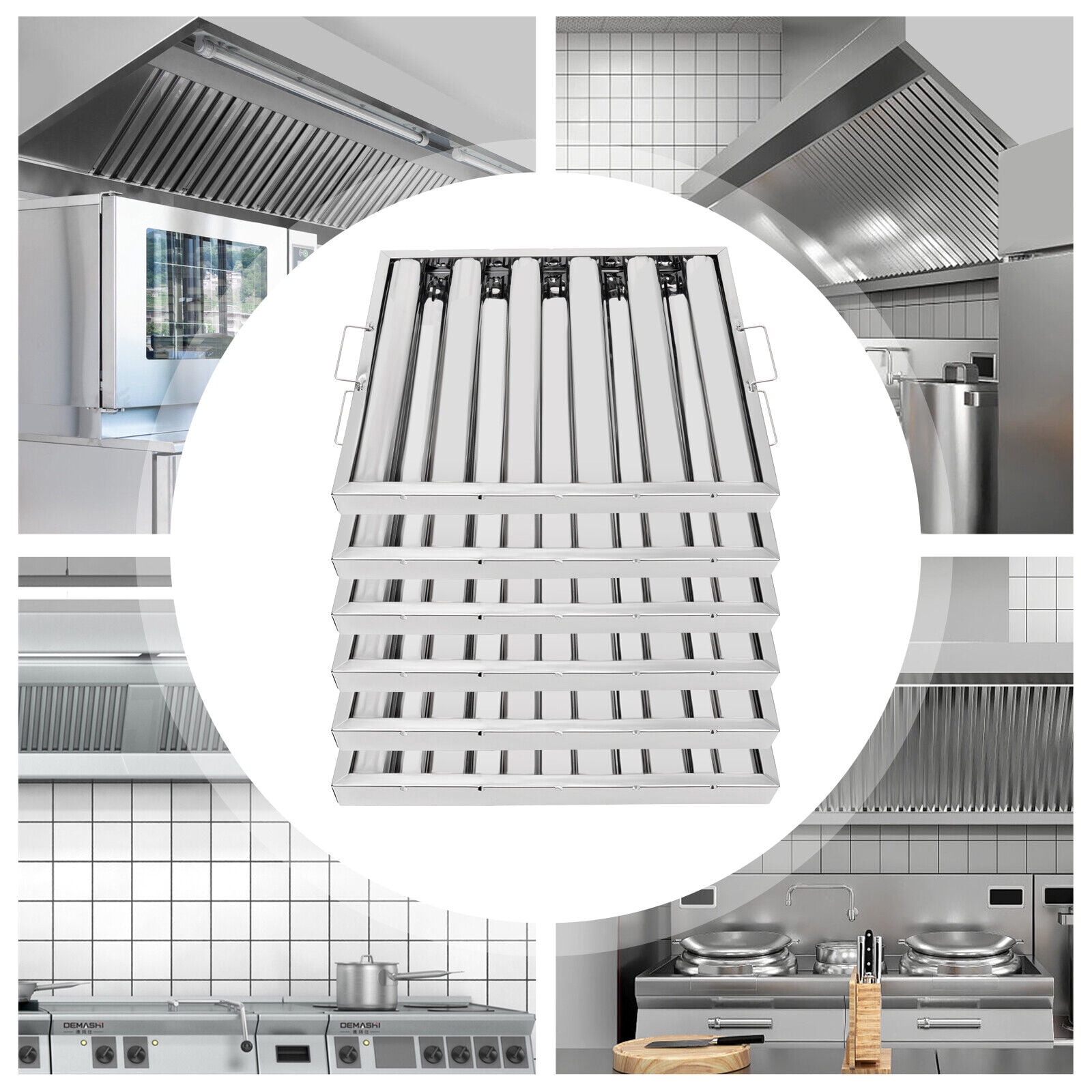 6Pcs Hood Filters Stainless Steel Commercial Exhaust Hood Vent Grease Filter Baffle