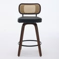 thumbnail image 3 of Set of 3 Swivel Rattan Counter Height Bar Stools, Mid-Century Modern Upholstered Barstools with Wood Legs, Cane Back Island Chairs for Kitchen Counter, Black, 3 of 10