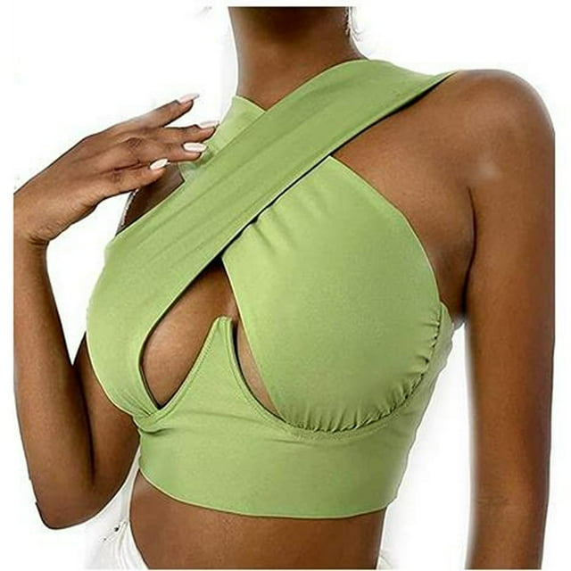 Women Criss Cross Tank Tops Sleeveless Solid Color Cutout Crop Tops