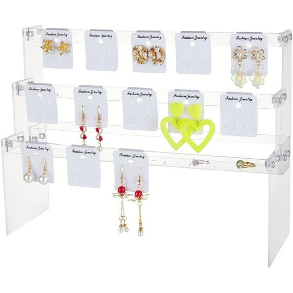 Earring Display Holder 3-Tier Stud Earring Organizer Dangle Hoop Earring Storage Display Retail Jewelry Photography Props Jewelry Display with 21pcs Cards for Retail Show Exhibition DIY