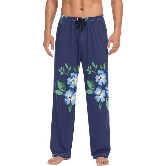 Blue Flowers Ghost Pajama Pants, Men's Lounge Pants Light with Drawstring and Pockets, Christmas New Year Birthday Father's Day Gifts, Small