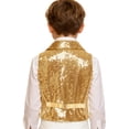 thumbnail image 2 of TiaoBug Boys Sequin Vest Sleeveless Sparkly Slim Fit V-neck Waistcoat Stage Performance Hip-Hop Jazz Dance Top Gold 8, 2 of 4