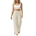 thumbnail image 5 of Bosfbaoi Plus Size Pants for Women Linen Blend Baggy Womens Pants Drawstring Elastic Waist Straight Leg Pants with Side Slits Casual Jogger Trousers, 5 of 9
