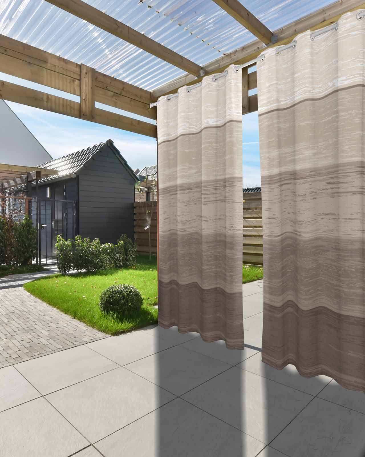 Outdoor Curtains for Patio Khaki Striped Gradient Rustic Wood Board Waterproof Privacy Outside Curtains with Tiebacks Grommet Top Pergola Curtains for Porch Cabana Gazebo 2 Panels, 54x95 inch