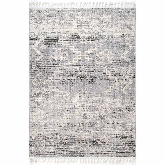 nuLOOM Roxy Textured Diamond Tassel Area Rug, 6' 7" x 9', Gray