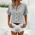 thumbnail image 3 of ATENAR T Shirts for Women Loose Summer Tops for Women Short Sleeve Button Tee Gray XL, 3 of 8