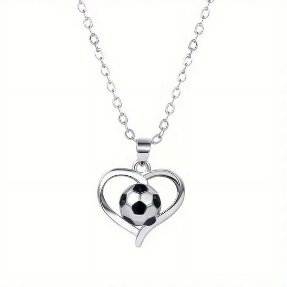 Stylish Heart Shaped Soccer Pendant Necklace for Women, Sporty Ball Design, Heart Jewelry