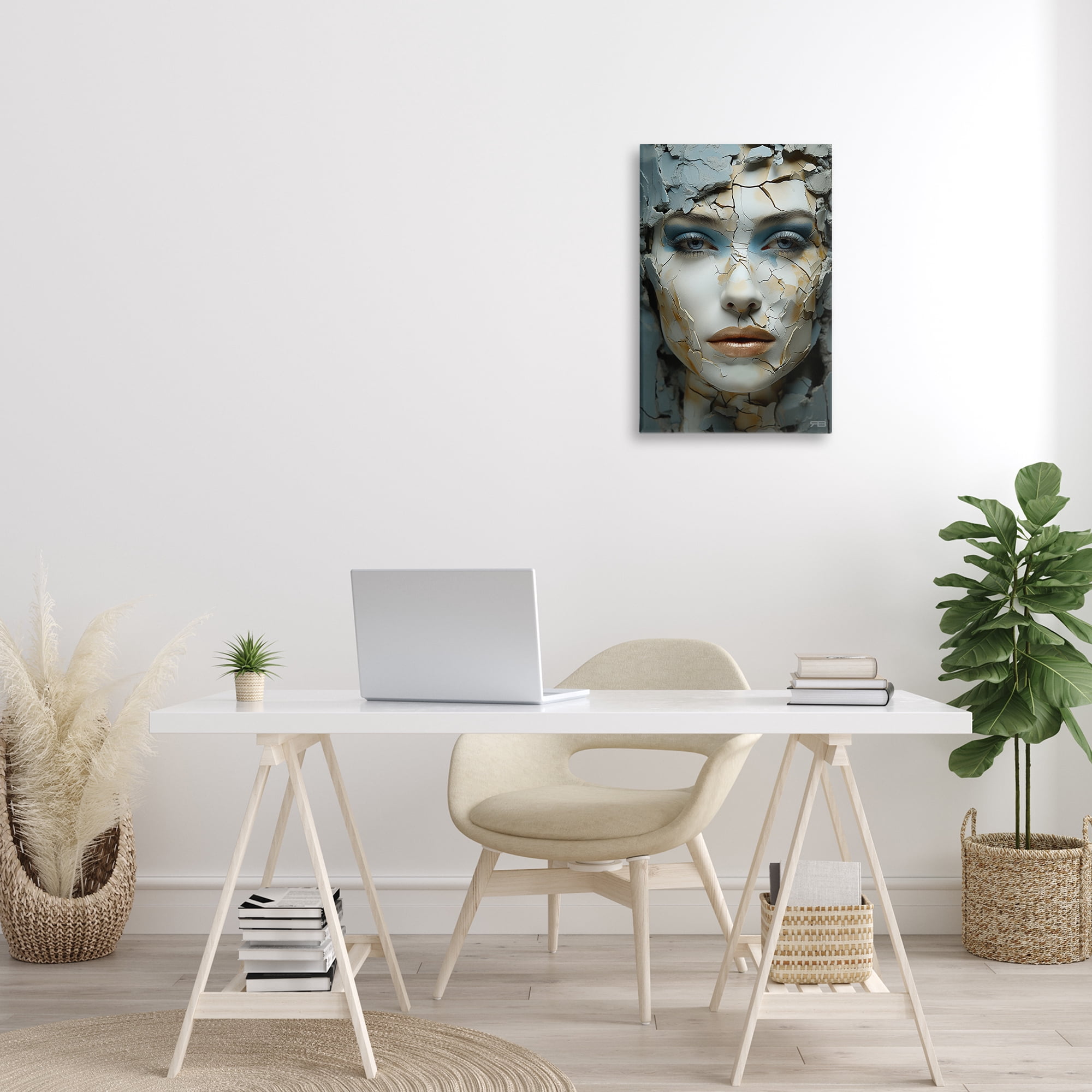 Stupell Industries Cracked Face Abstraction Novelty Painting Gallery Wrapped Canvas Art Print Wall Art, 16 x 24