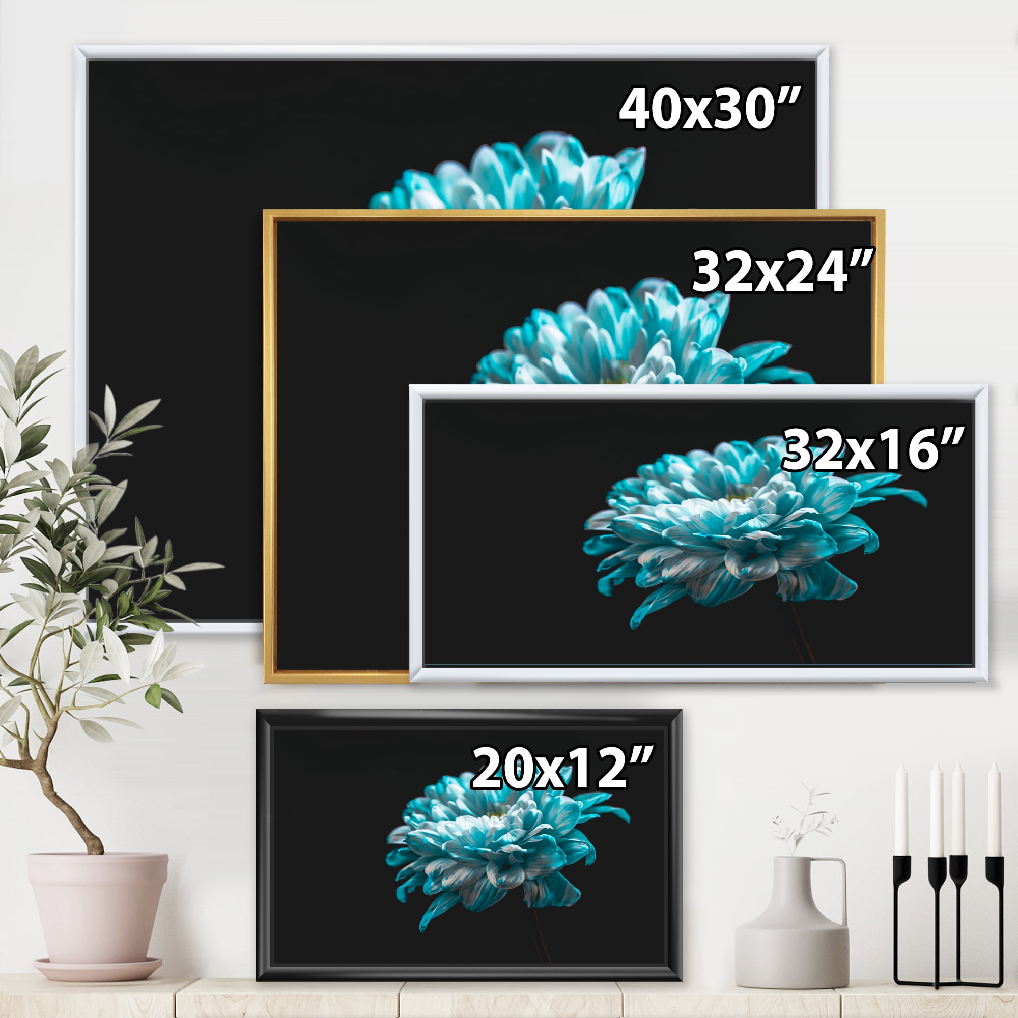 Designart 'Close Up Of White and Pure Blue Daisy Flower II' Traditional Framed Canvas Wall Art Print