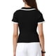 thumbnail image 3 of Top de trabajo casual para mujer, polo de manga corta, cuello en V, tejido acanalado, suéter negro M, 3 of 6