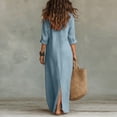 thumbnail image 4 of CIENVNSTG Summer Dresses for Women 2026 Vacation Long Sleeve Notch Neck Maxi Linen Shirt Dress Loose Button Down Tunic Shift Dress Sky Blue L, 4 of 4